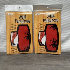 Women's Set Of 2 Red Devil Tights Red And Black Pantyhose Adult Red Full Tights